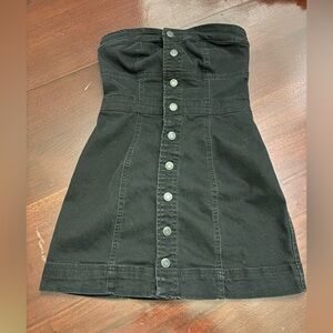 PacSun Black Denim Strapless Button-Front Dress